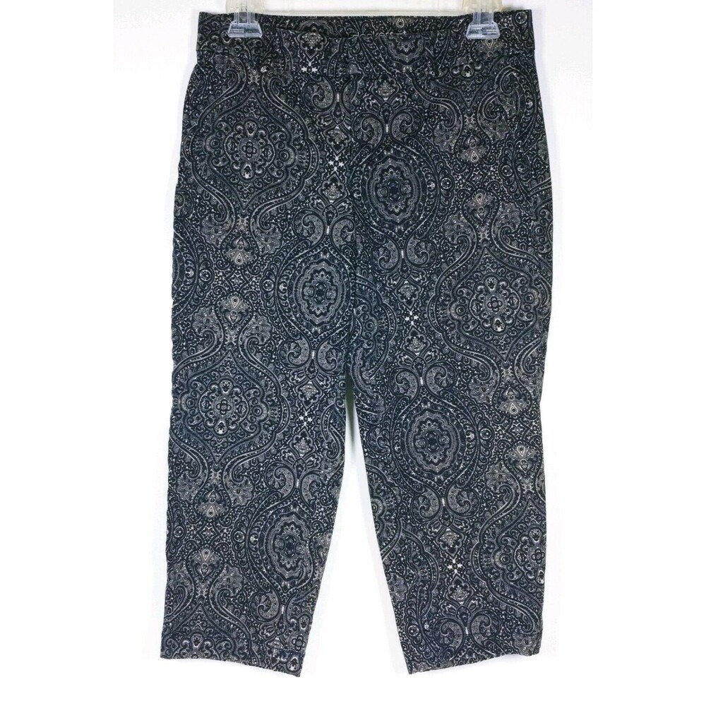 Dockers Women’s lace pattern blue ivory Cropped Capri Pants Career casual sz 4